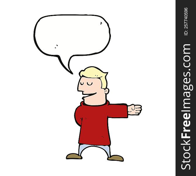 Cartoon Man Gesturing Direction With Speech Bubble