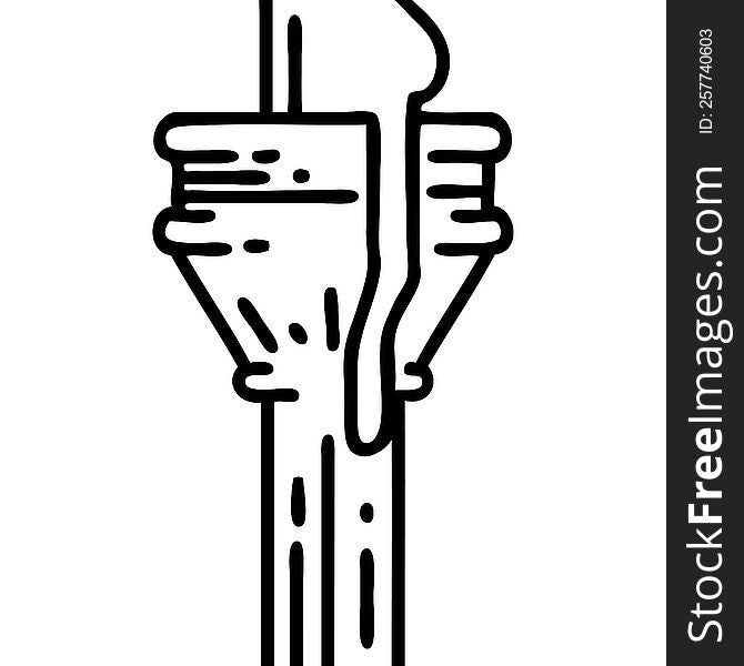 tattoo in black line style of a candelabra. tattoo in black line style of a candelabra