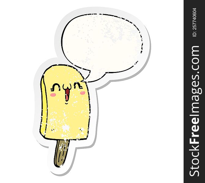 Cartoon Frozen Ice Lolly And Speech Bubble Distressed Sticker