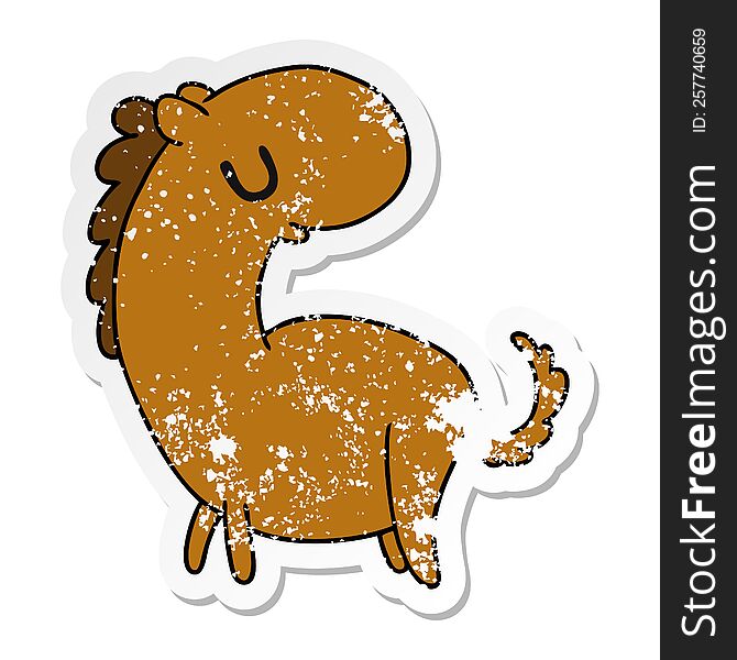 distressed sticker cartoon illustration kawaii of a cute horse. distressed sticker cartoon illustration kawaii of a cute horse
