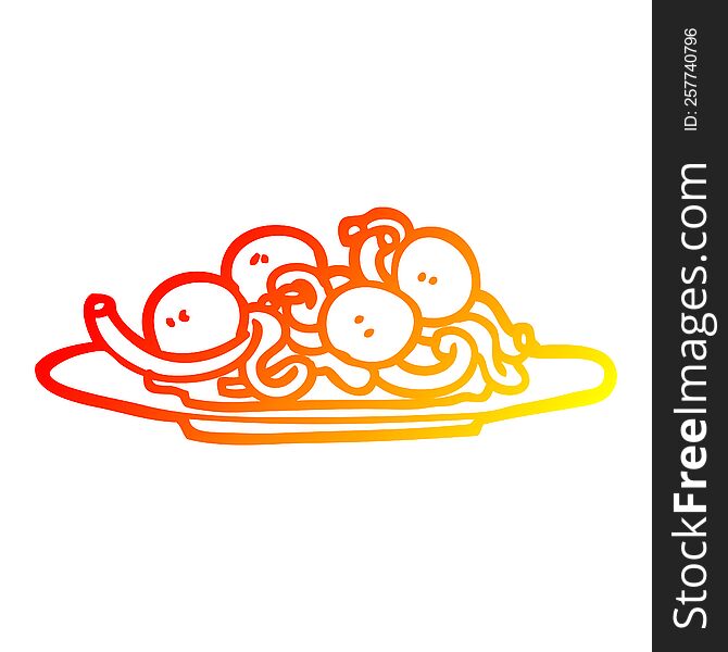 Warm Gradient Line Drawing Cartoon Spaghetti And Meatballs