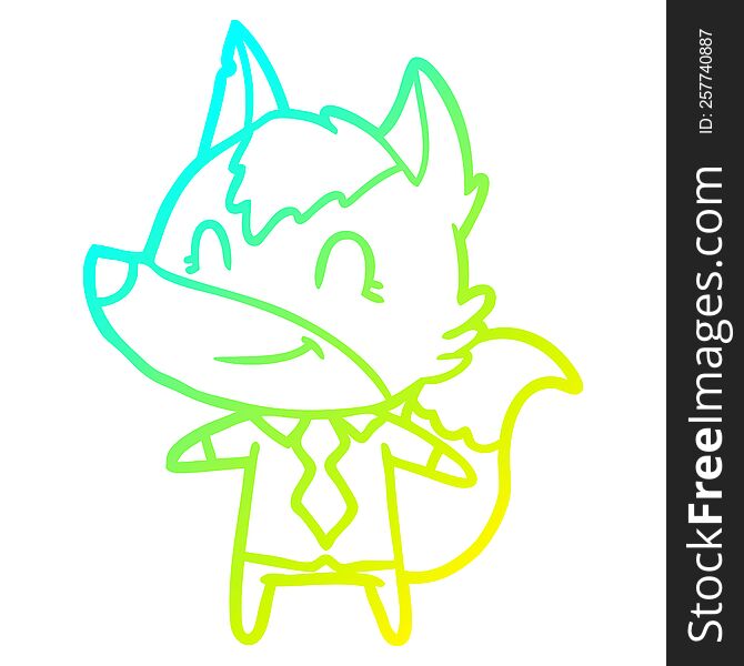 cold gradient line drawing friendly cartoon wolf office worker