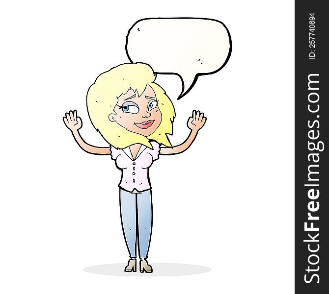 Cartoon Woman Giving Up With Speech Bubble