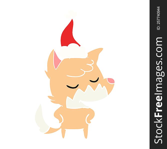 friendly hand drawn flat color illustration of a fox wearing santa hat. friendly hand drawn flat color illustration of a fox wearing santa hat