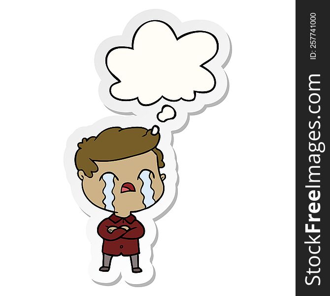Cartoon Man Crying And Thought Bubble As A Printed Sticker