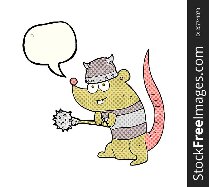 freehand drawn comic book speech bubble cartoon rat warrior