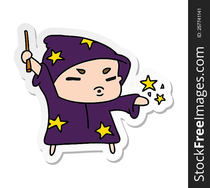 sticker cartoon illustration  cute kawaii wizard child. sticker cartoon illustration  cute kawaii wizard child