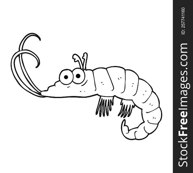 freehand drawn black and white cartoon shrimp