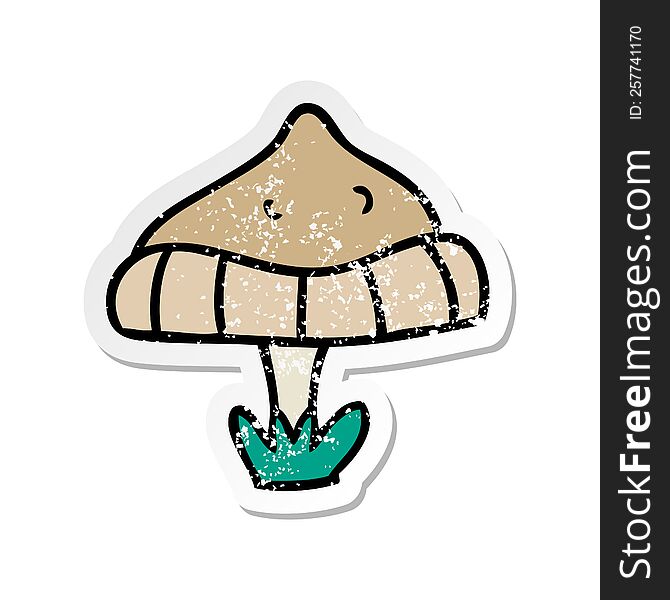 Distressed Sticker Cartoon Doodle Of A Single Mushroom