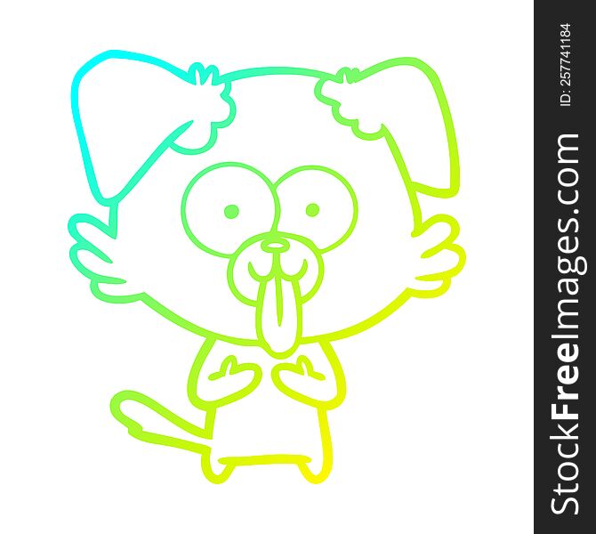 cold gradient line drawing of a cartoon dog with tongue sticking out