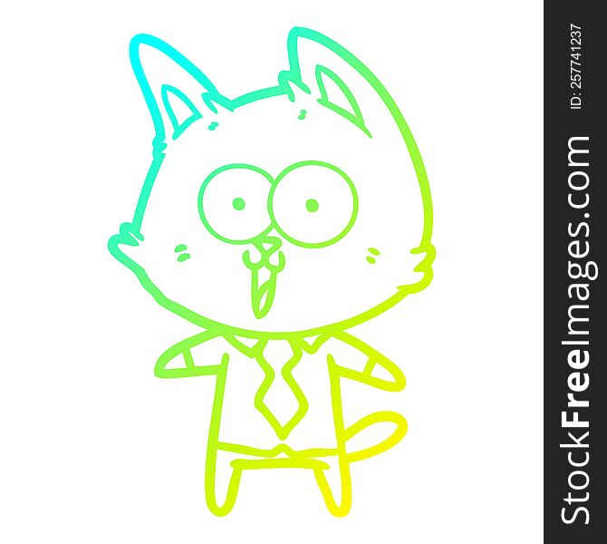 Cold Gradient Line Drawing Funny Cartoon Cat Wearing Shirt And Tie