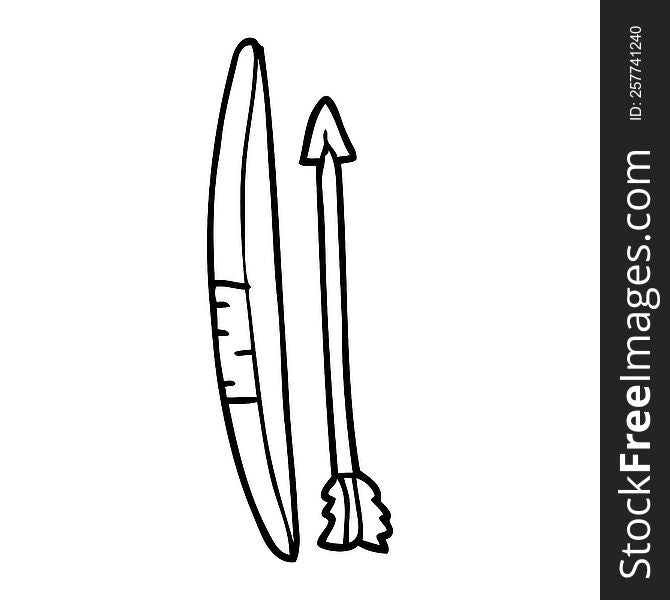 line drawing cartoon of a bow and arrow