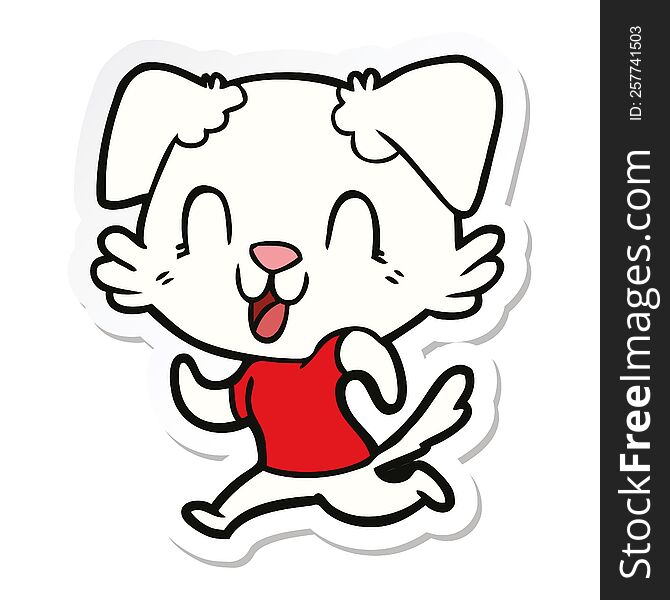sticker of a laughing cartoon dog jogging