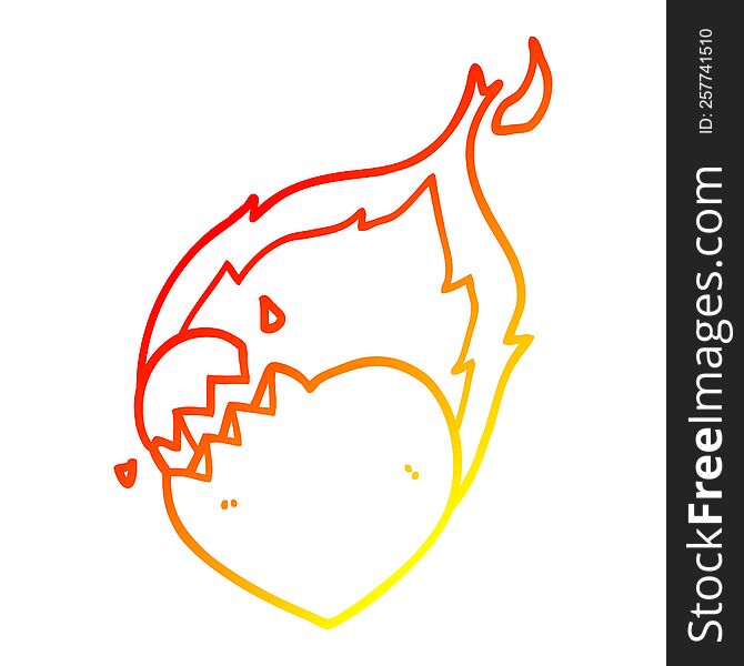 Warm Gradient Line Drawing Cartoon Flaming Heart