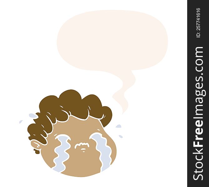 Cartoon Crying Boy And Speech Bubble In Retro Style