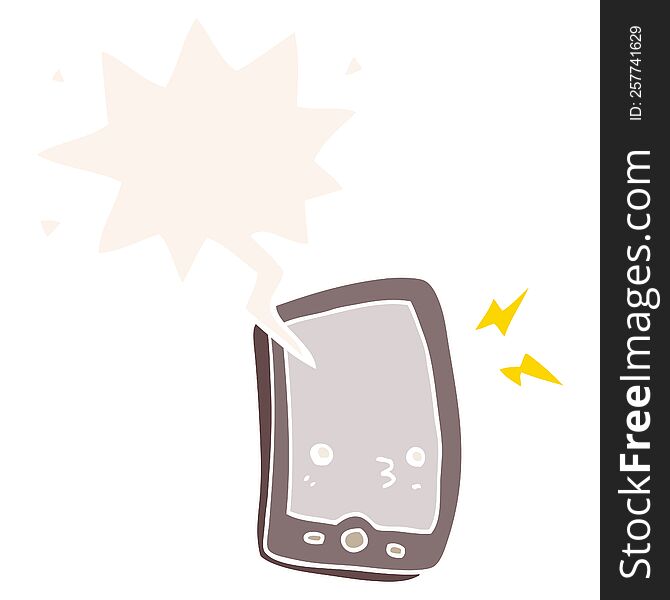Cartoon Mobile Phone And Speech Bubble In Retro Style