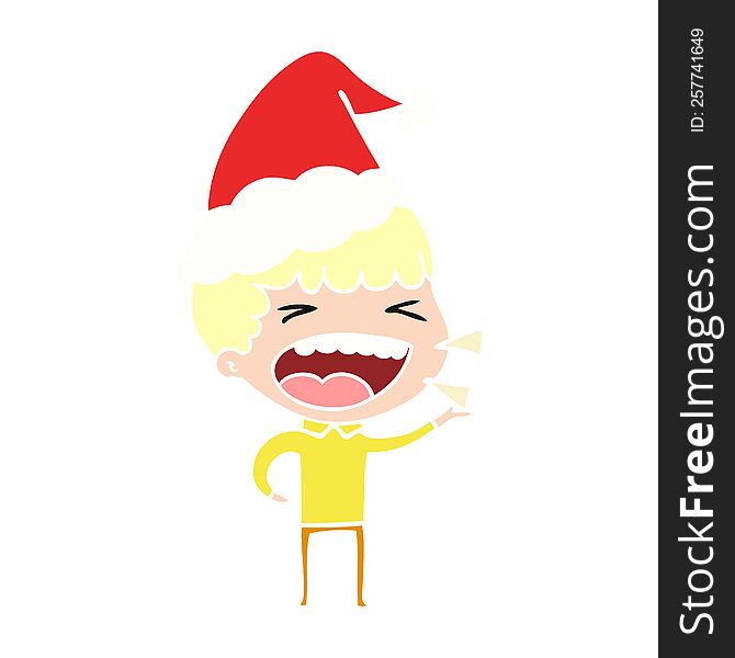 hand drawn flat color illustration of a laughing man wearing santa hat