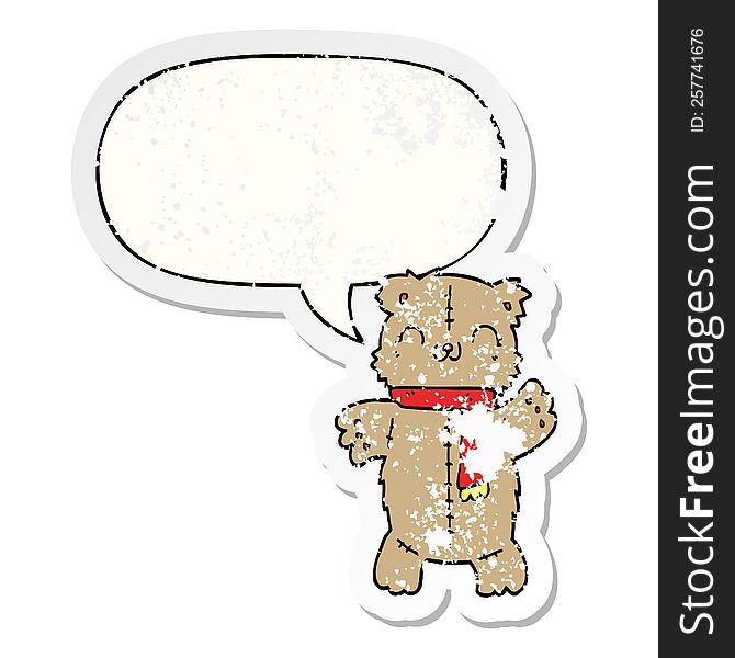Cartoon Teddy Bear And Speech Bubble Distressed Sticker