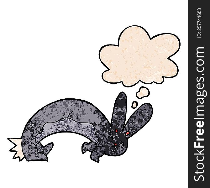 Funny Cartoon Rabbit And Thought Bubble In Grunge Texture Pattern Style