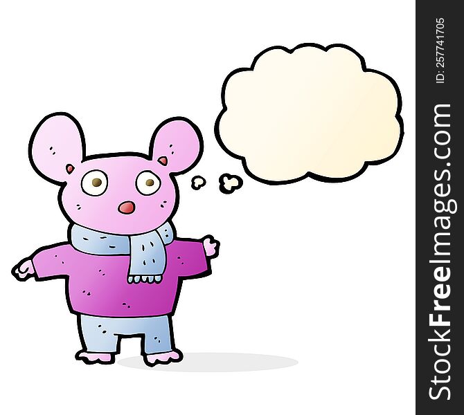 cartoon mouse in clothes with thought bubble