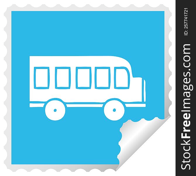 square peeling sticker cartoon of a school bus