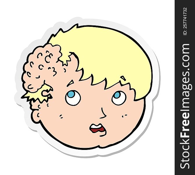 sticker of a cartoon boy with ugly growth on head