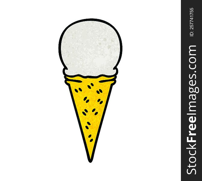 quirky hand drawn cartoon vanilla ice cream cone