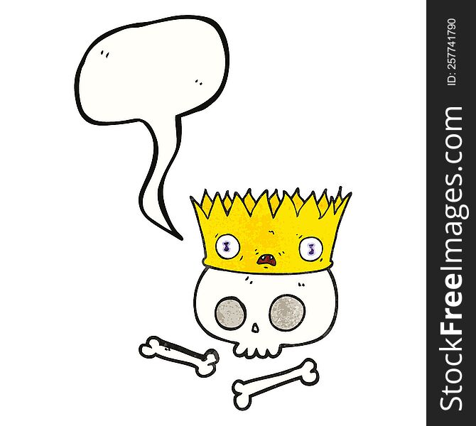 freehand speech bubble textured cartoon magic crown on old skull