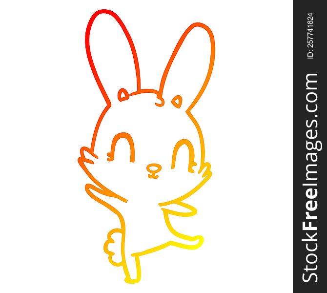 Warm Gradient Line Drawing Cute Cartoon Rabbit Dancing
