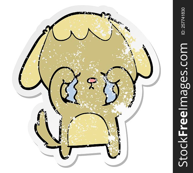 distressed sticker of a cartoon crying dog