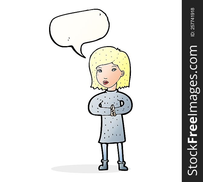 Cartoon Calm Woman With Speech Bubble