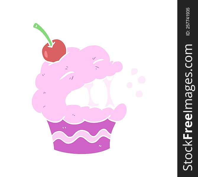 Funny Flat Color Style Cartoon Cupcake
