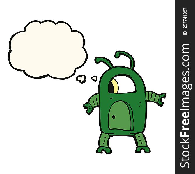 Cartoon Alien Robot With Thought Bubble