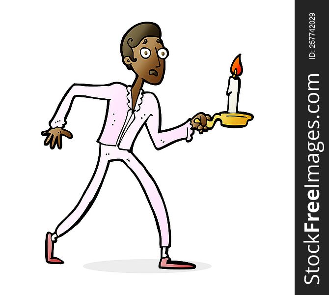 Cartoon Frightened Man Walking With Candlestick