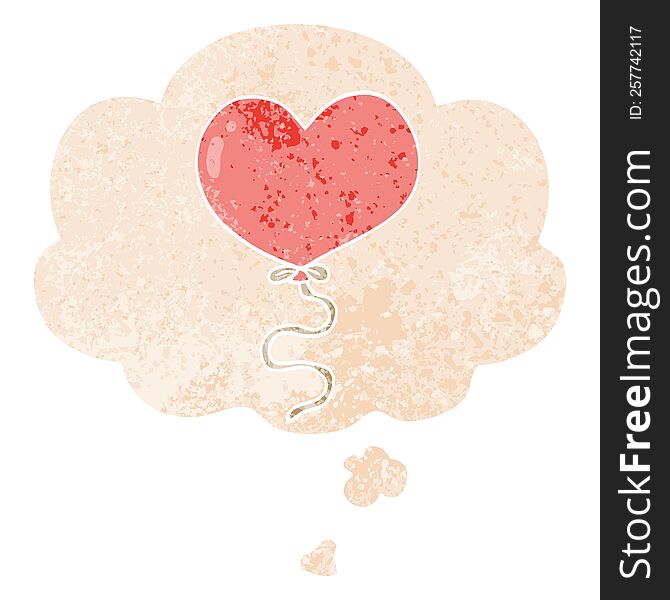 Cartoon Love Heart Balloon And Thought Bubble In Retro Textured Style
