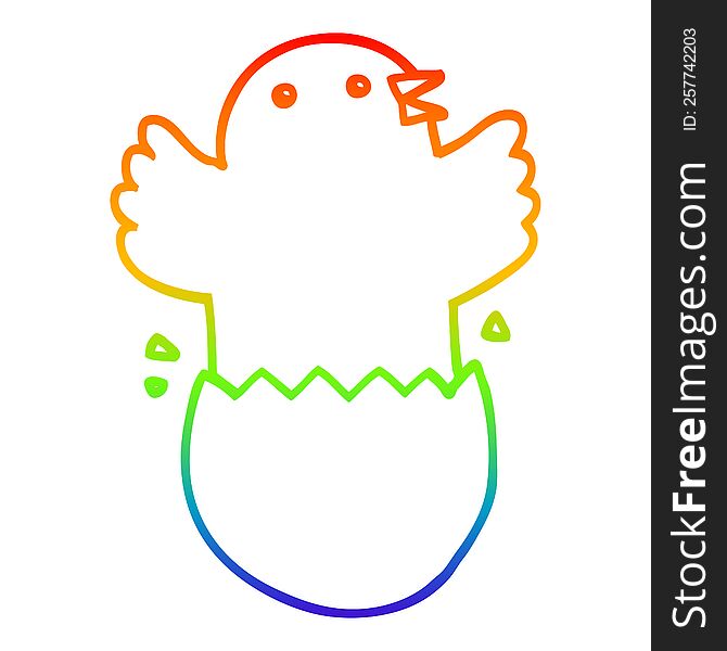 rainbow gradient line drawing of a cartoon hatching bird