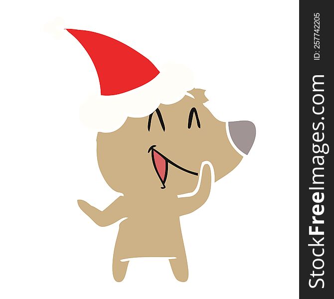 laughing bear flat color illustration of a wearing santa hat