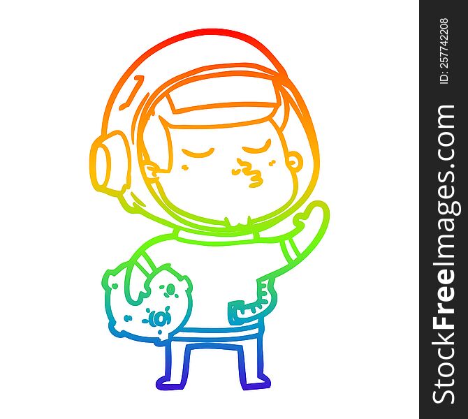 rainbow gradient line drawing of a cartoon confident astronaut