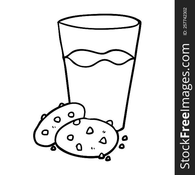 line drawing of a cookies and milk. line drawing of a cookies and milk
