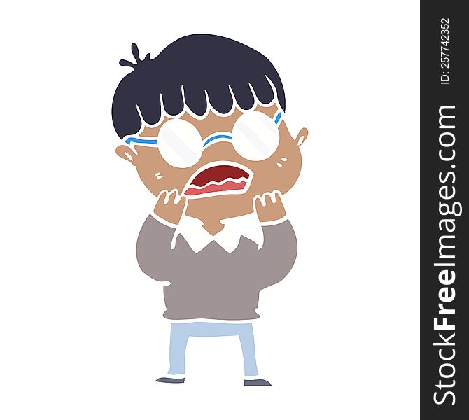 Flat Color Style Cartoon Shocked Boy Wearing Spectacles