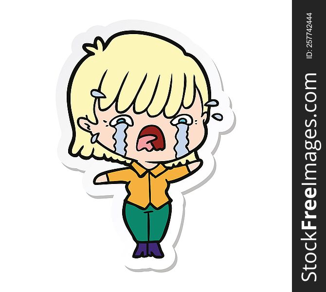 Sticker Of A Cartoon Girl Crying