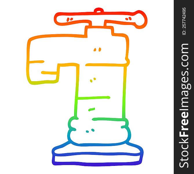 rainbow gradient line drawing of a cartoon gold plated faucet