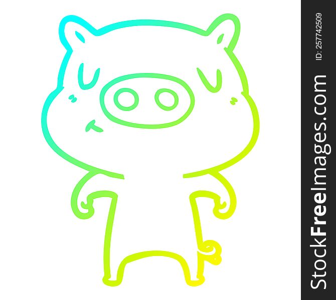 Cold Gradient Line Drawing Cartoon Content Pig