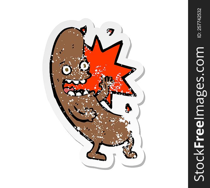Retro Distressed Sticker Of A Cartoon Sausage