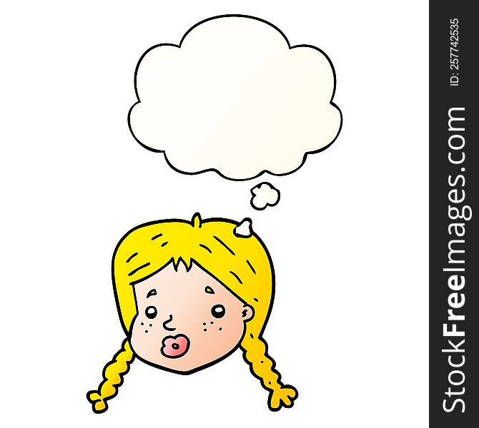 cartoon girls face and thought bubble in smooth gradient style