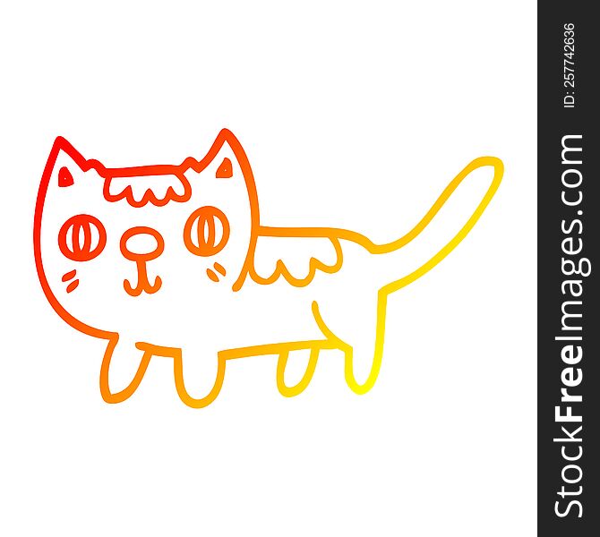 warm gradient line drawing of a cartoon little cat