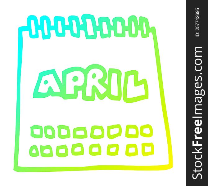 Cold Gradient Line Drawing Cartoon Calendar Showing Month Of April