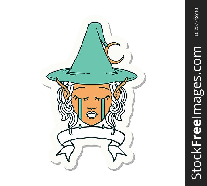 Crying Elf Mage Character Face Wiht Banner Sticker