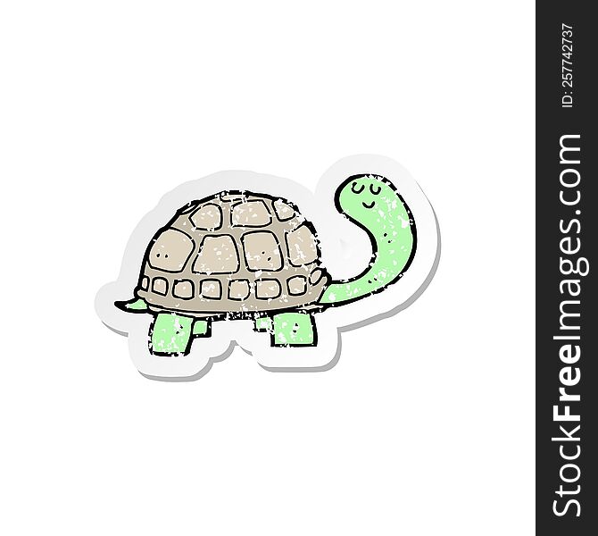 Retro Distressed Sticker Of A Cartoon Happy Tortoise