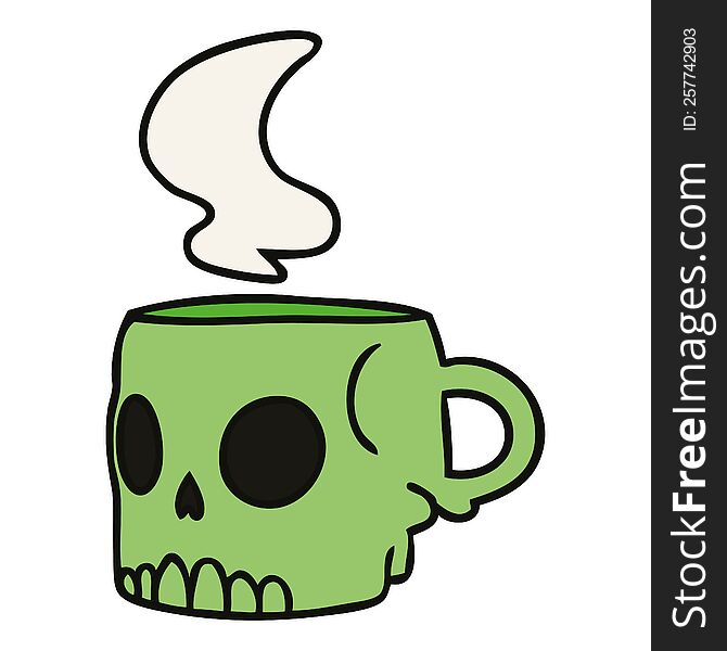 hand drawn cartoon doodle of a skull mug